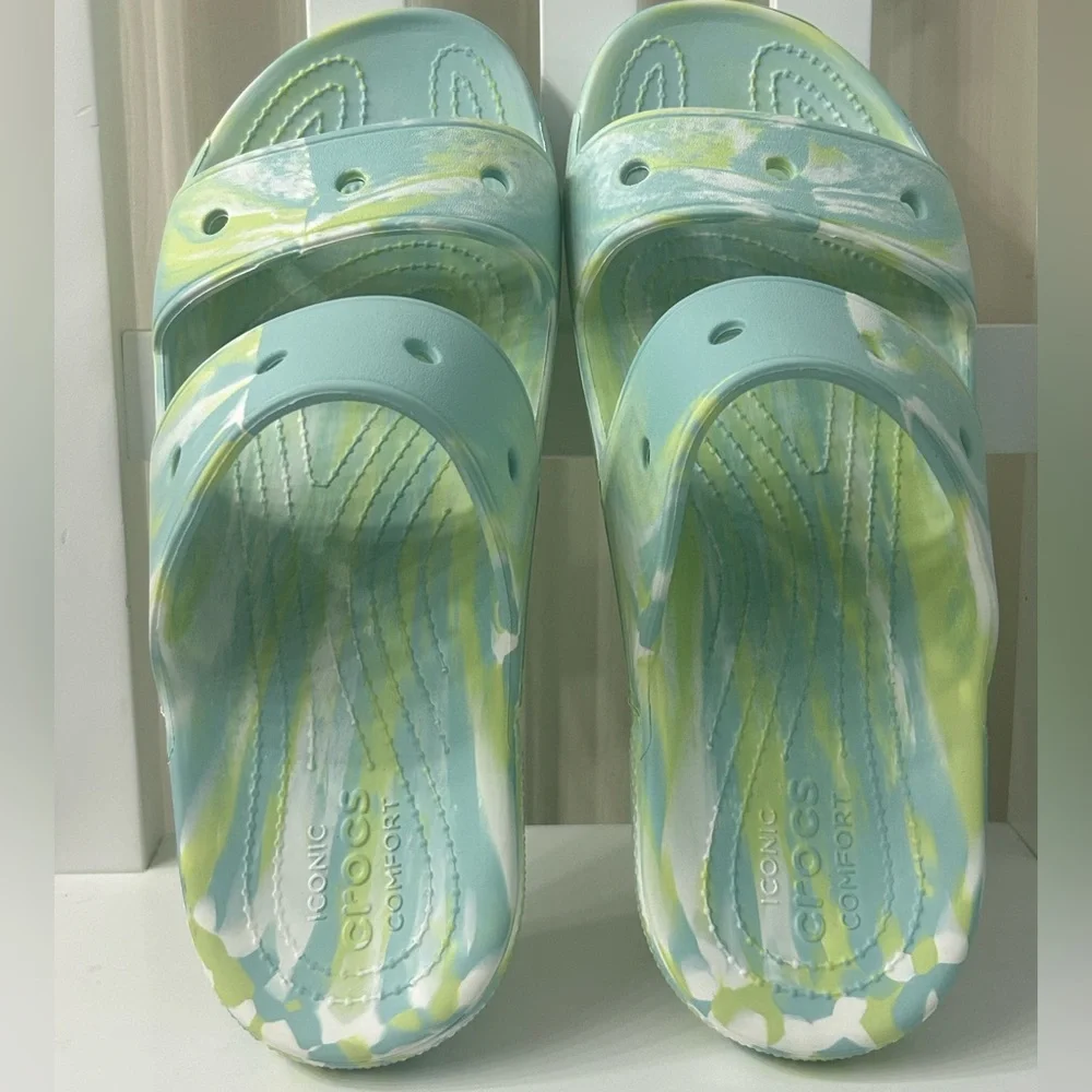 Crocs Classic Unisex Pure Water Marbled Slide Sandals Men’s 10 Women’s 12 - Picture 6 of 9